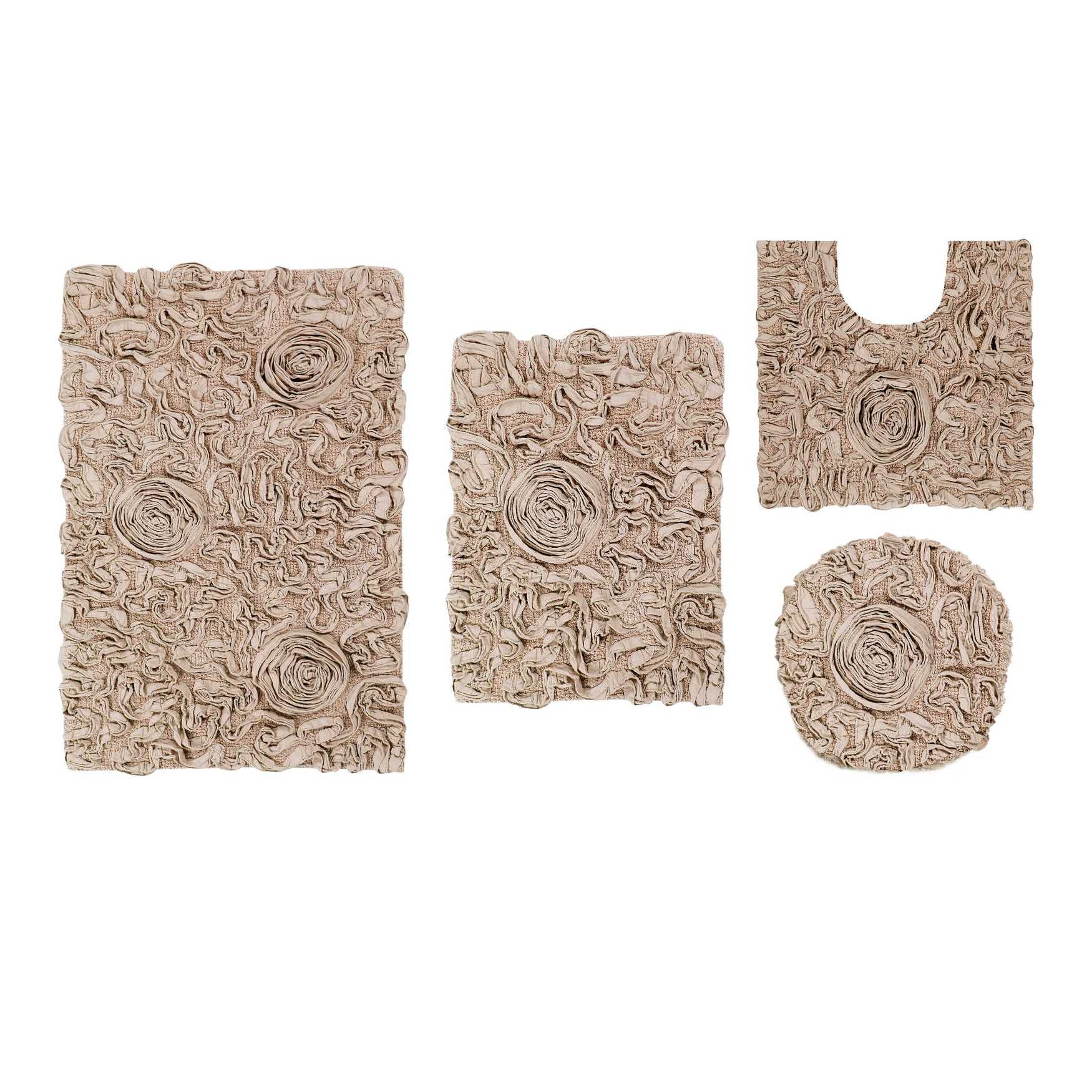 Bell Flower 4 Piece Set Bath Rug Collection, LINEN, hi-res image number 0