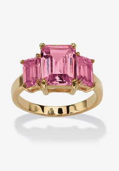 Yellow Gold-Plated Simulated Emerald Cut Birthstone Ring