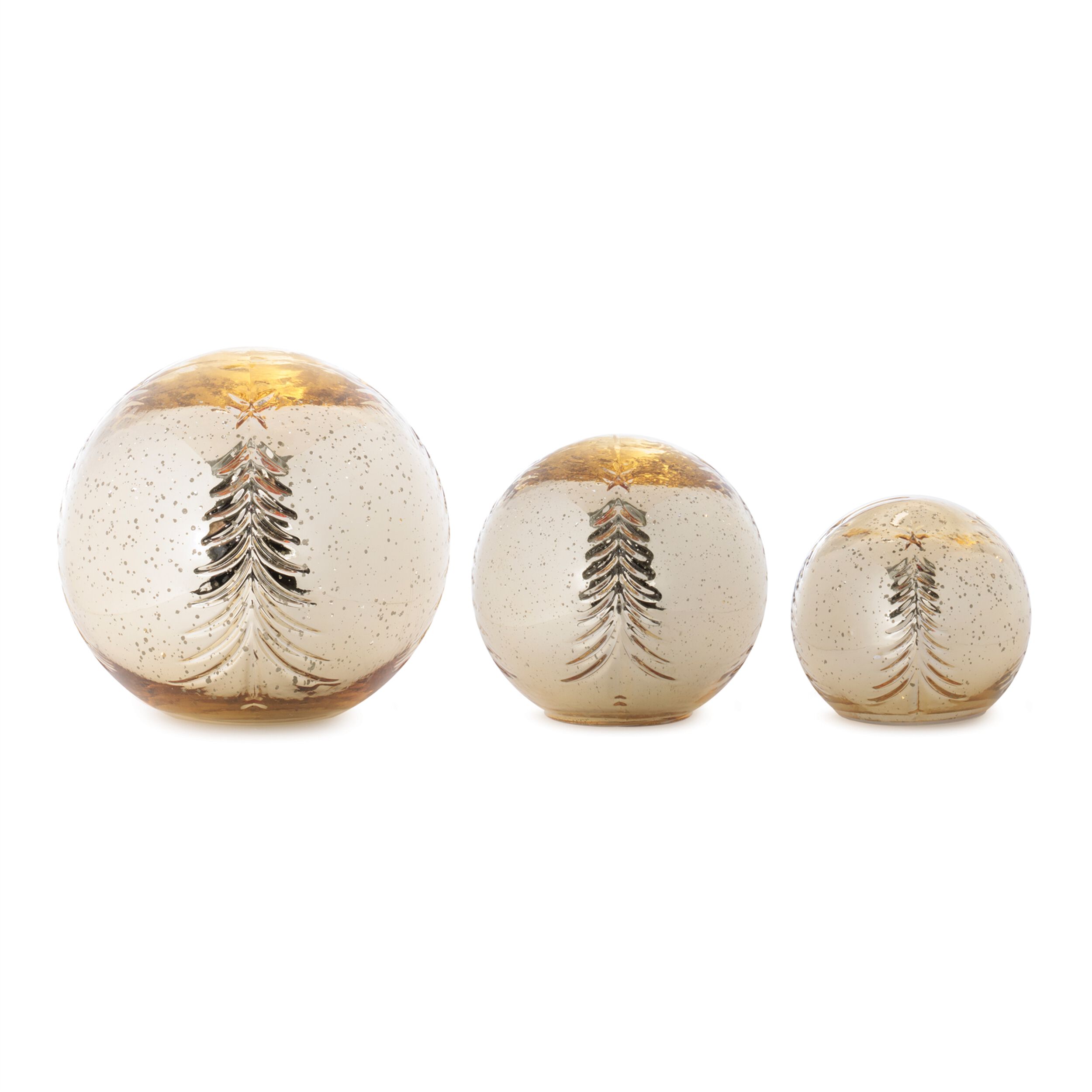 LED Snowy Etched Pine Tree Print Globe (Set of 3), GOLD, hi-res image number 0