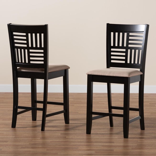 Deanna Modern Beige Fabric And Dark Brown Finished Wood 2-Piece Counter Stool Set, , alternate image number null