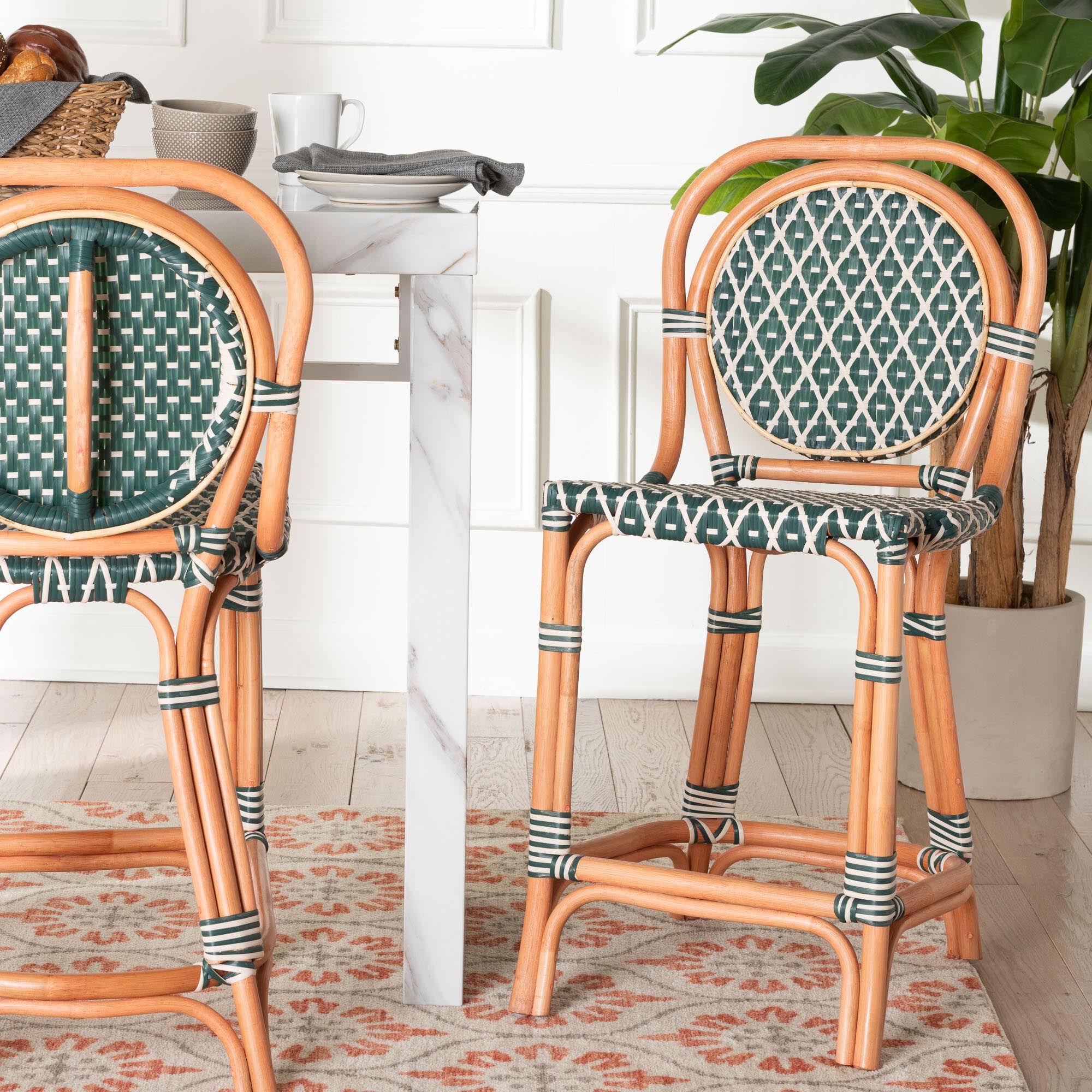 Mattie Rattan Bistro Counter Stool, Green, GREEN, hi-res image number 0