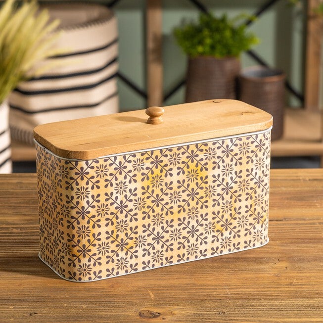 Geometric Canister with Natural Wood Lid 11 inchesL, BLACK/BEIGE, alternate image number 2