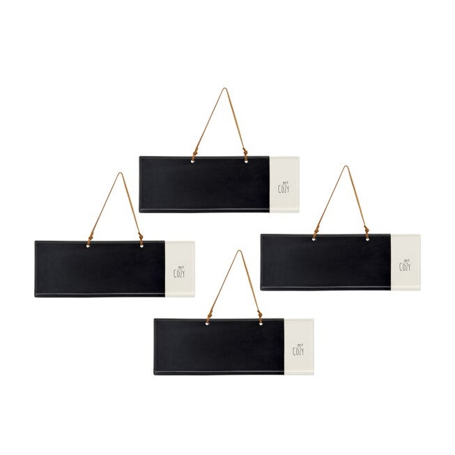 Get Cozy Memo/Chalkboard (Set of 4) 14.25 inches x 5 inchesH Stoneware, BLACK/BEIGE, hi-res image number 0