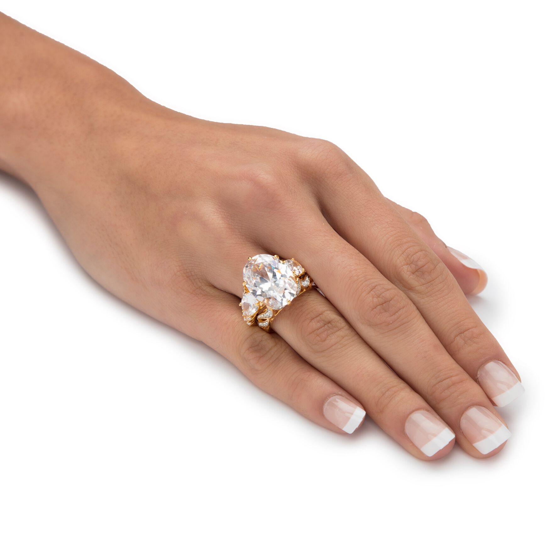 Gold-Plated Oval Cut Bridal Ring Set Cubic Zirconia (15 3/4 cttw TDW), , alternate image number 2