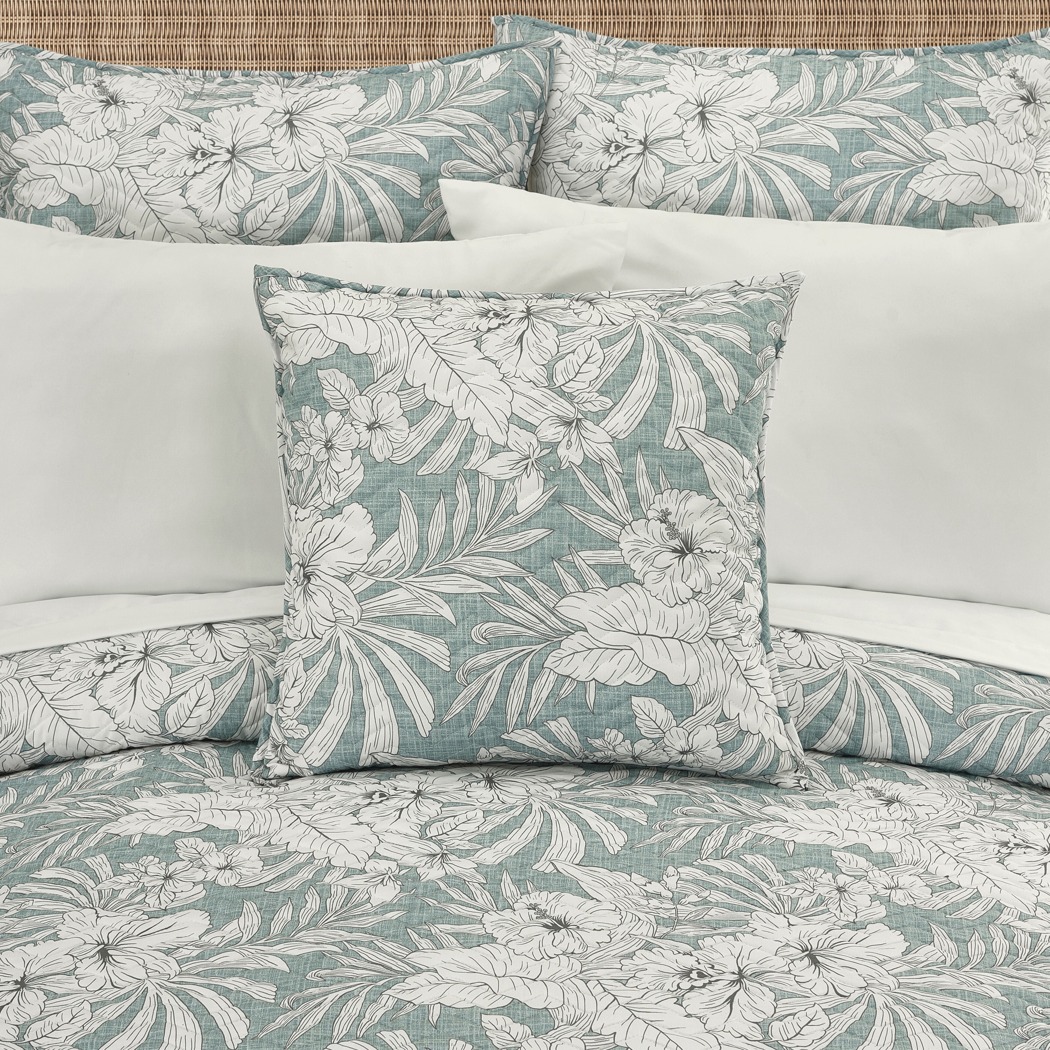 AUCKLAND 20 inches SQUARE QUILTED DECORATIVE THROW PILLOW, AQUA, hi-res image number 0