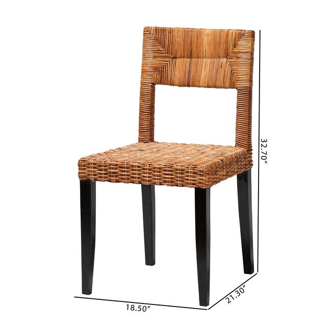 Manrico Modern Bohemian Dark Brown Finished Wood And Natural Rattan 2-Piece Dining Chair Set, , alternate image number 8