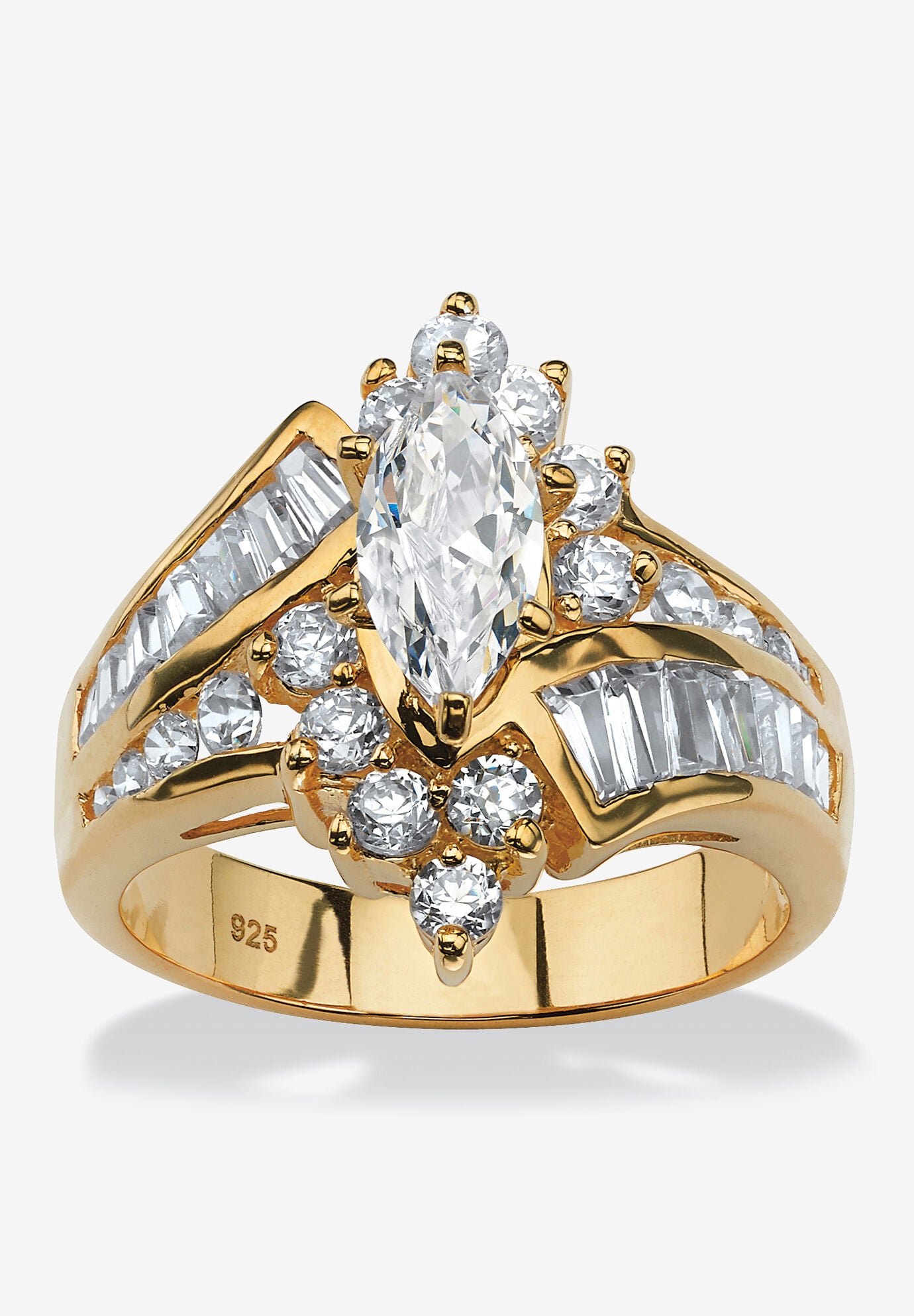 Gold over Sterling Silver Marquise Engagement Ring Cubic Zirconia, GOLD, hi-res image number 0