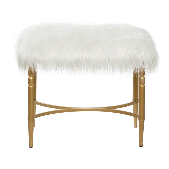 Gold Fur and Metal Contemporary Stool, 20x26x18, , on-hover image number 1