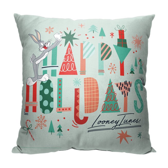 Wb Looney Tunes Happy Holidays Printed Throw Pillow, O, hi-res image number 0