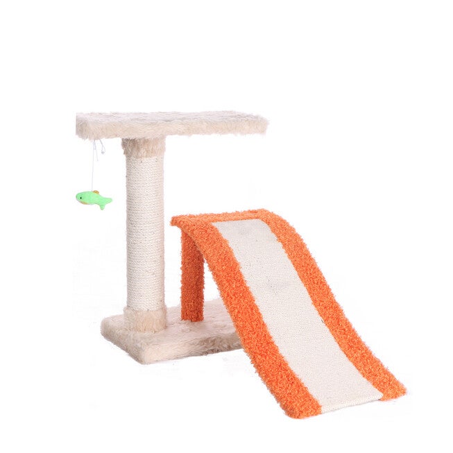 Two-Level Platform 27 inches Real Wood Cat Scratcher With Sisal Carpet Ramp, , alternate image number null