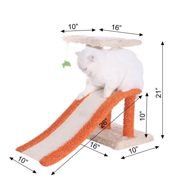 Two-Level Platform 27 inches Real Wood Cat Scratcher With Sisal Carpet Ramp, , alternate image number null