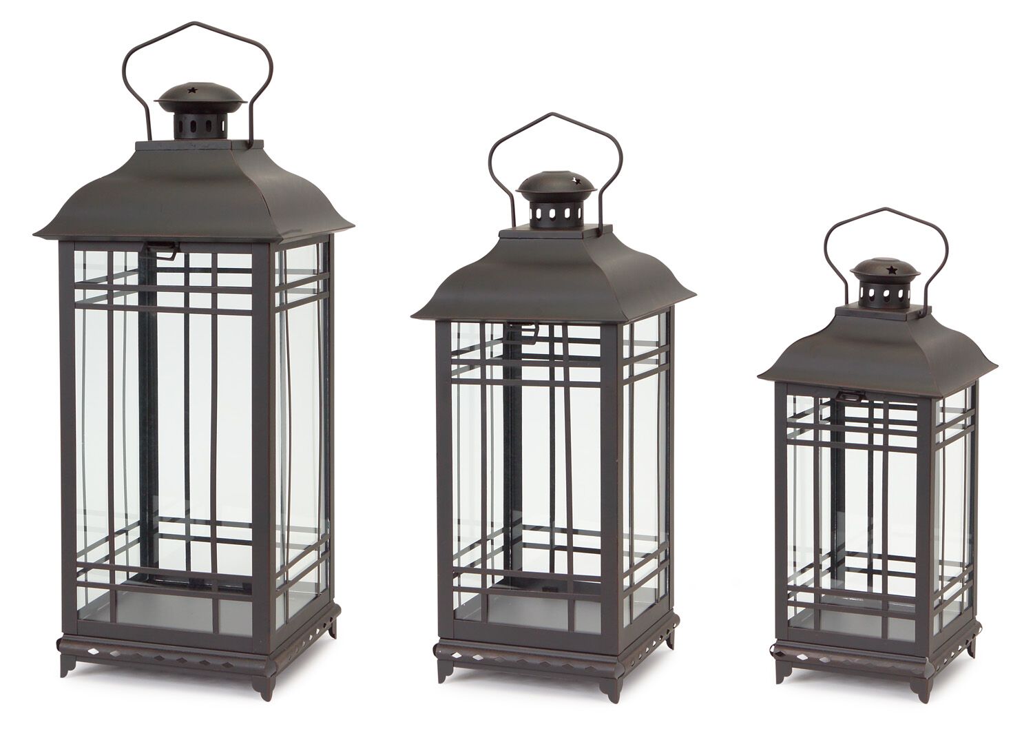 Lantern (Set of 3) 14 inchesH, 17 inchesH, 20 inchesH Metal/Glass, BLACK, hi-res image number 0