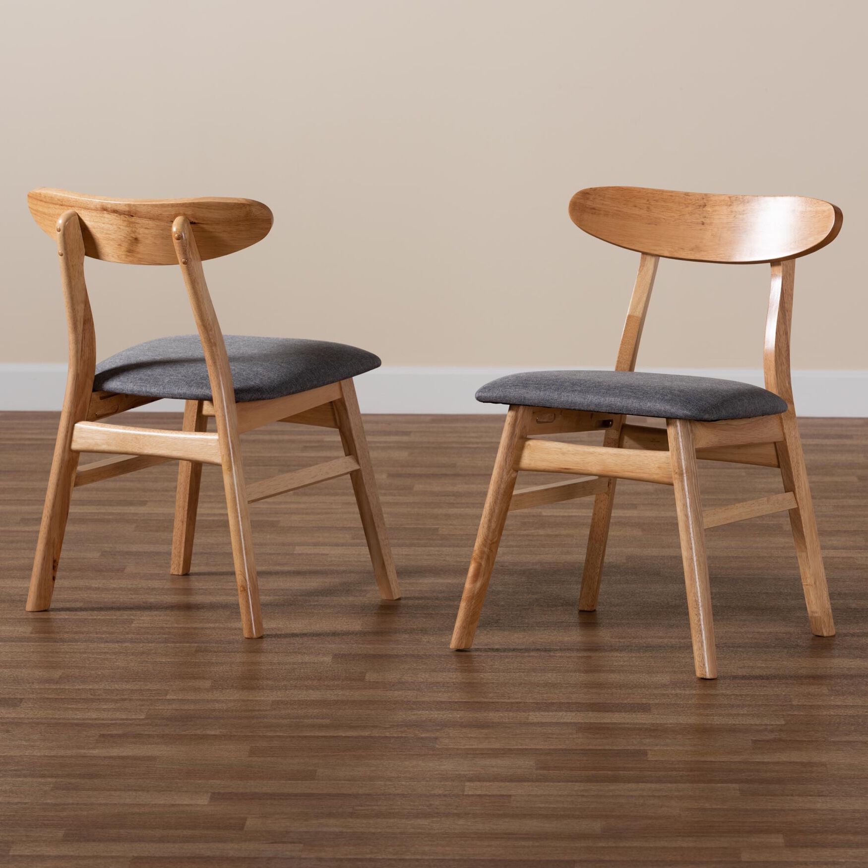 Ulyana Mid-Century Grey Fabric And Natural Brown Finished Wood 2-Piece Dining Chair Set, , alternate image number 6