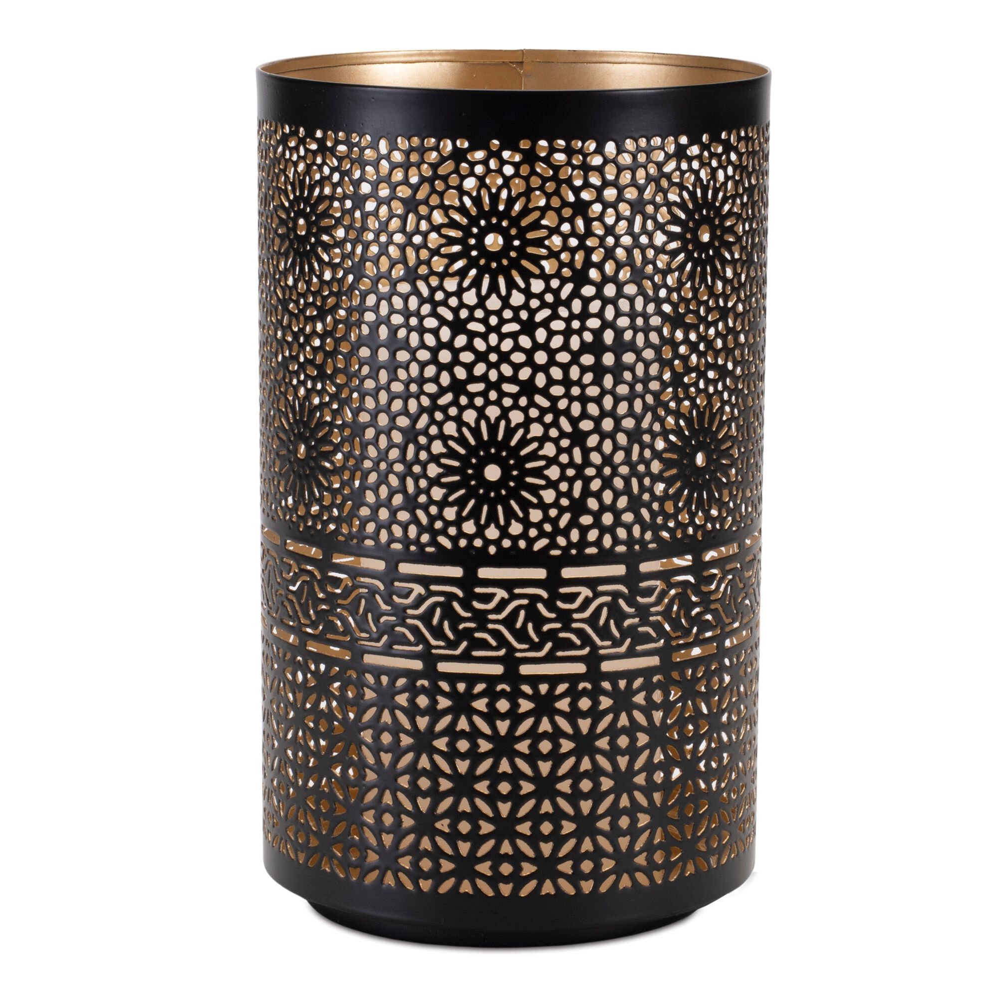 Mandala Punched Metal Candle Holder (Set of 2), BLACK/GOLD, alternate image number 4