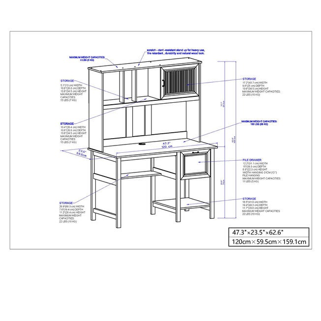 Ansel 47 inches Writing Desk With Hutch Writing Desk, , alternate image number 5