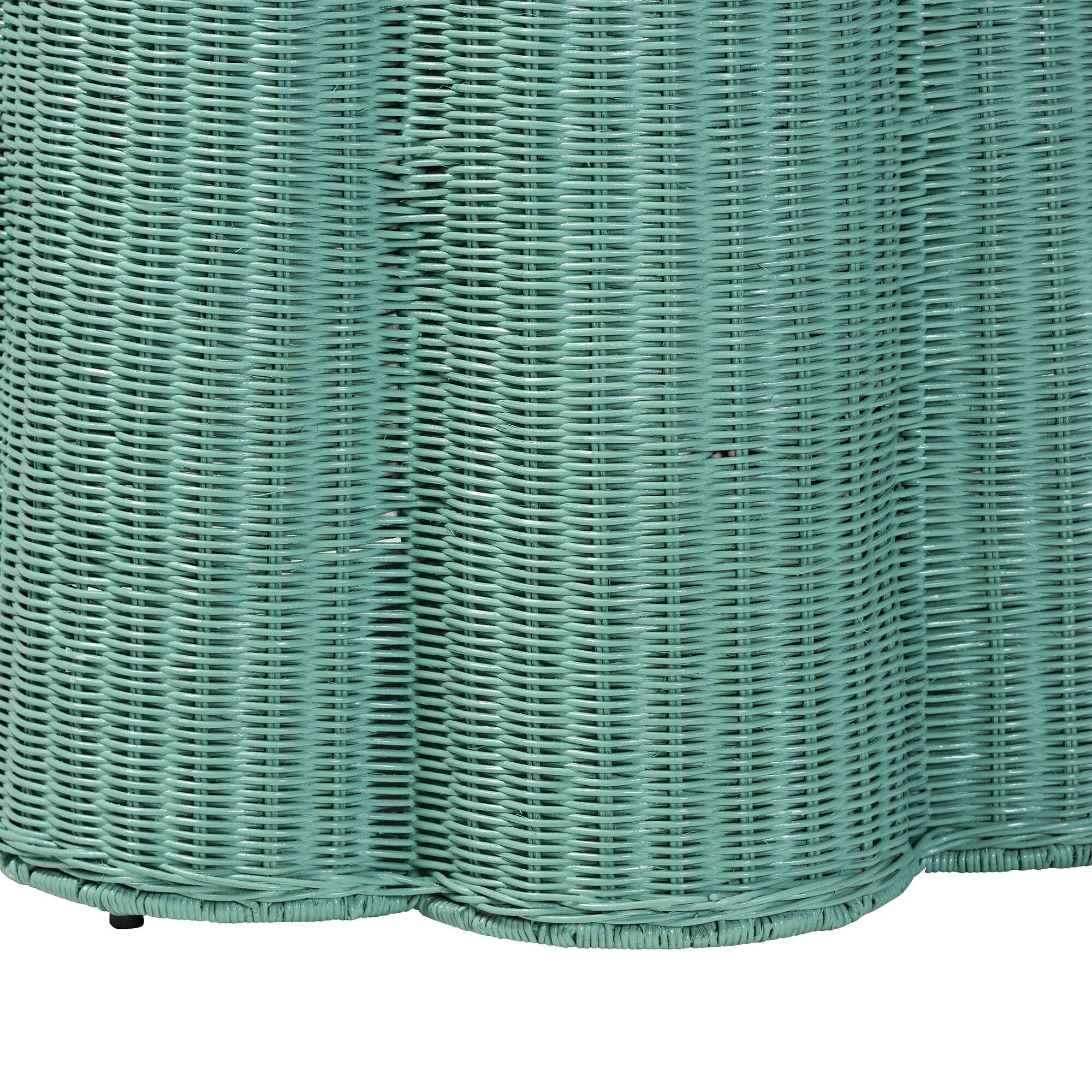 Palm Teal Green Scallop Natural Rattan Console Table, Round, TEAL GREEN, alternate image number 3