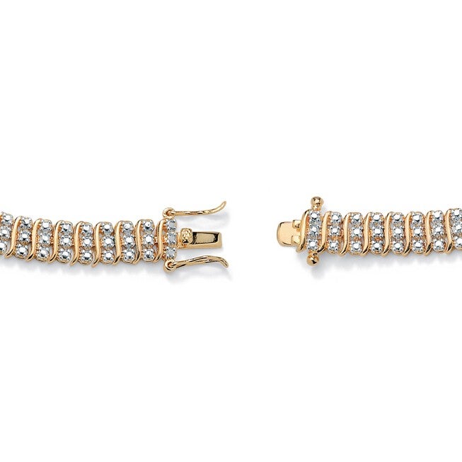 Yellow Gold Plated S Link Tennis Bracelet (7.5mm), Genuine Diamond Accent 8 inches, , on-hover image number 1