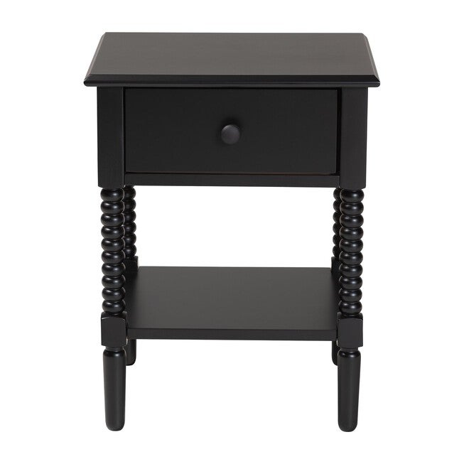 Baxton Studio Braith Farmhouse Black Spindle Wood 1-Drawer Nightstand, BLACK, alternate image number null