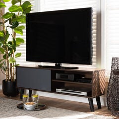 Mallory Modern and Contemporary Two-Tone Walnut Brown and Grey Finished Wood TV Stand