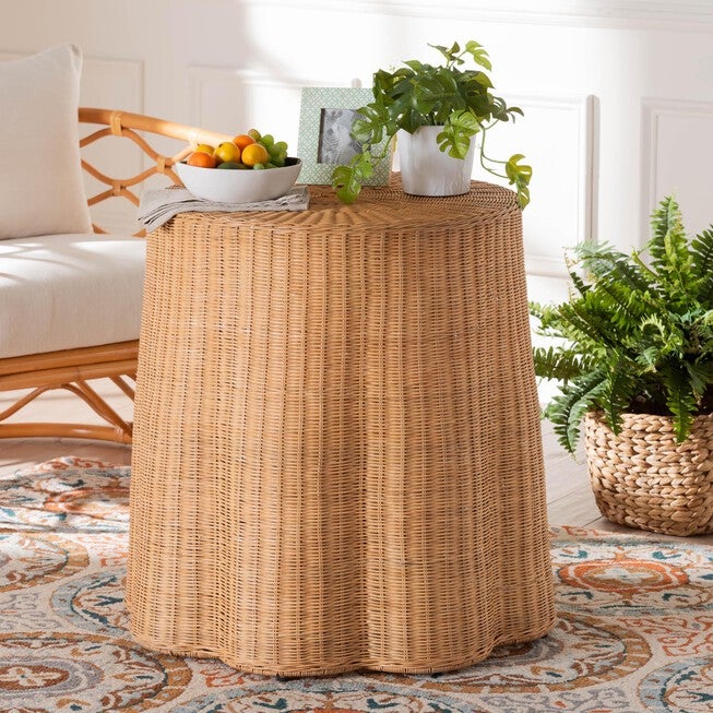 Palm Bohemian Honey Scallop Rattan Console Table, , alternate image number null