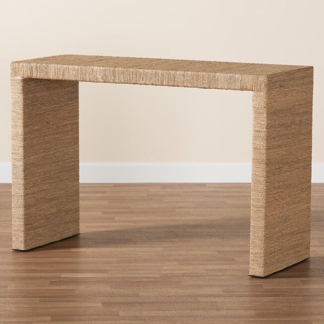 Colandra Modern Bohemian Natural Brown Seagrass And Wood Console Table, , alternate image number null