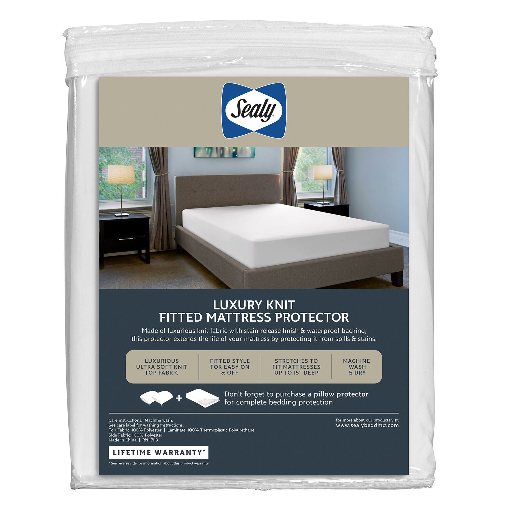 Sealy Luxury Knit Mattress Protector, , alternate image number 3