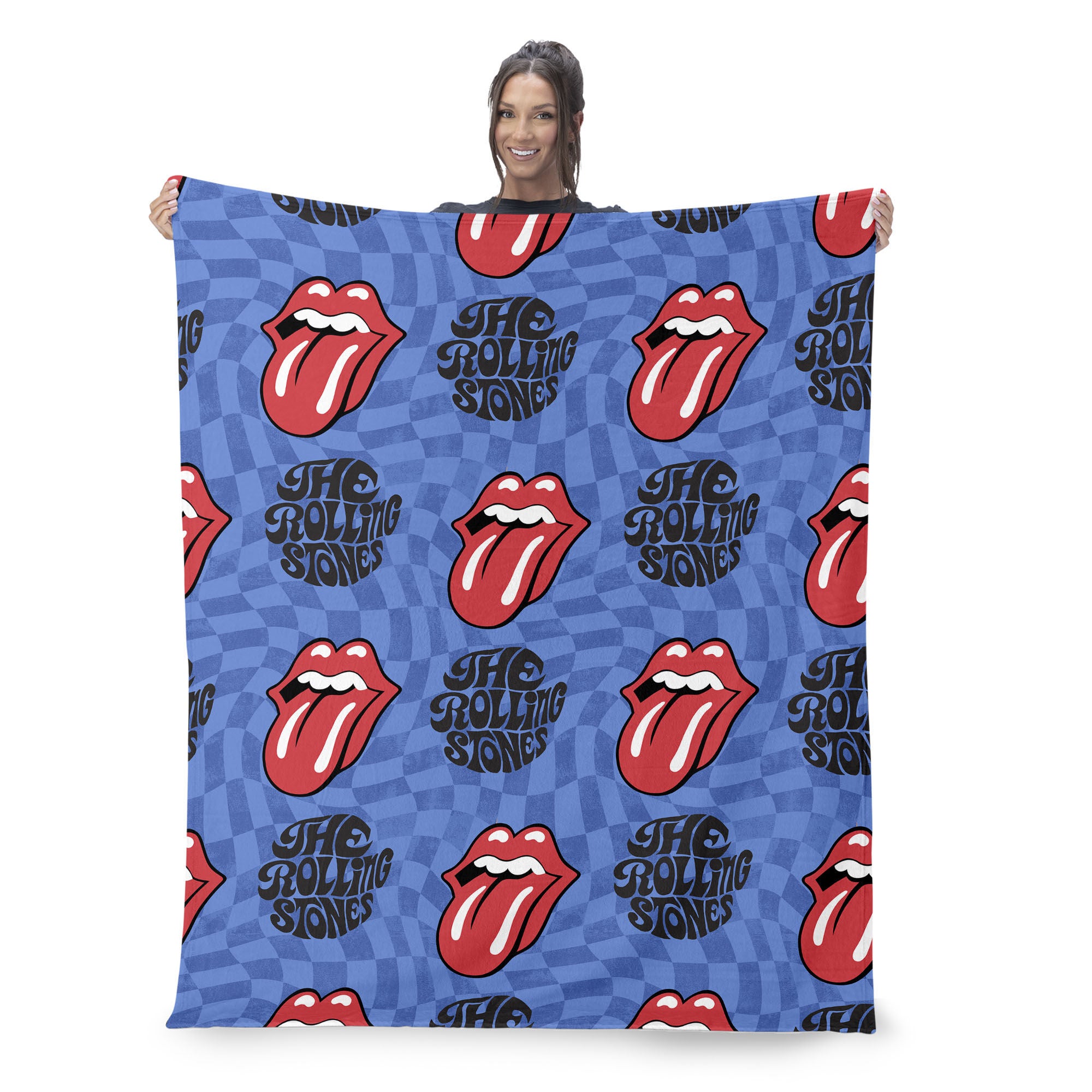 The Rolling Stones Psychedelic Check Silk Touch Throw Blanket 50 x 70 inches, BLUE, on-hover image number 1