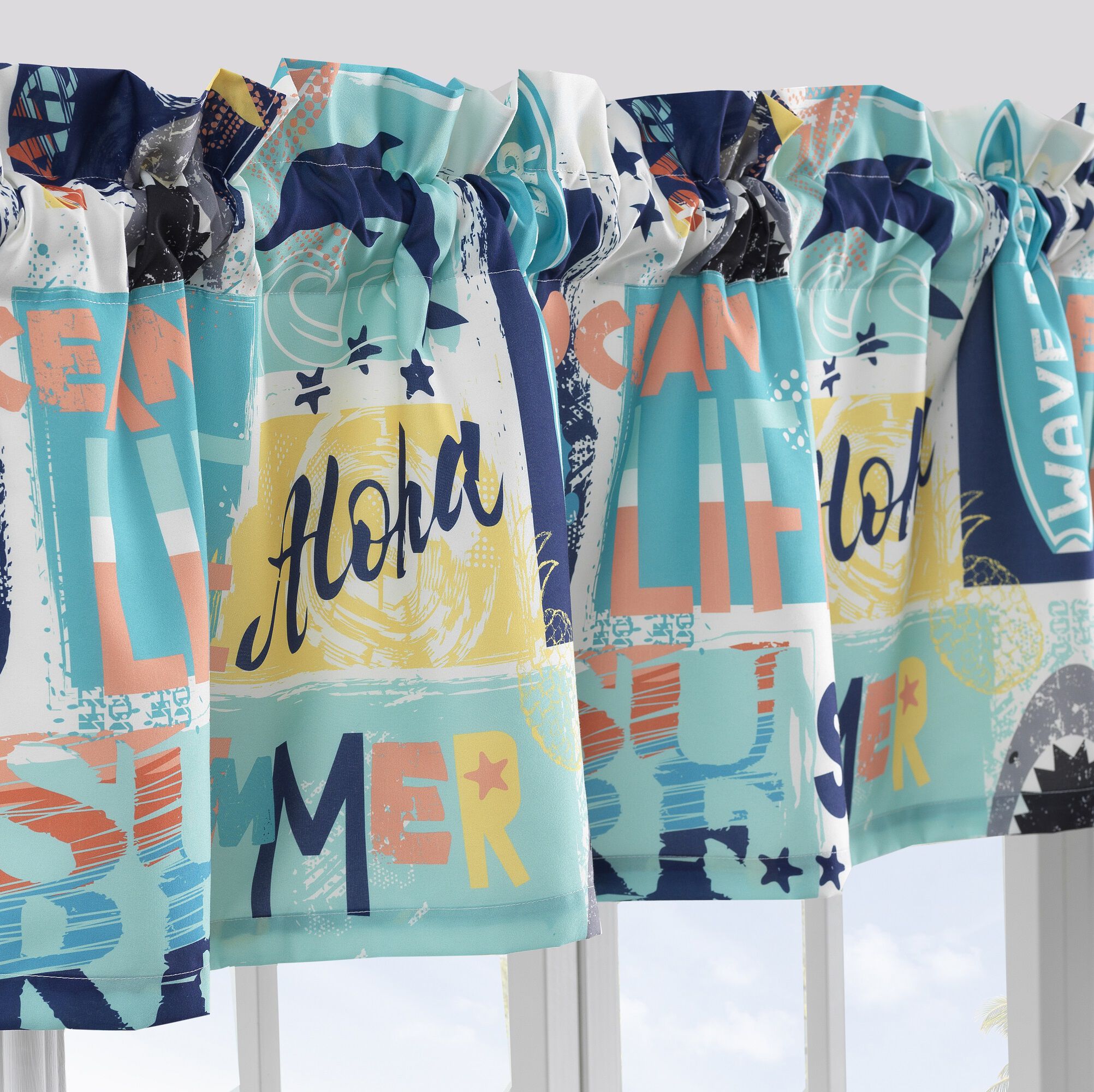 Wave Rider Window Treatment Valance Curtains, BLUE, alternate image number 3