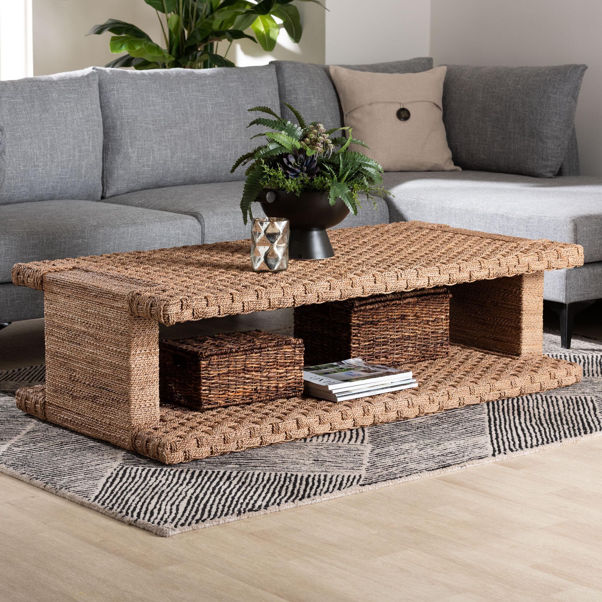 Rhinos Handwoven Seagrass Coffee Table, BROWN, hi-res image number 0