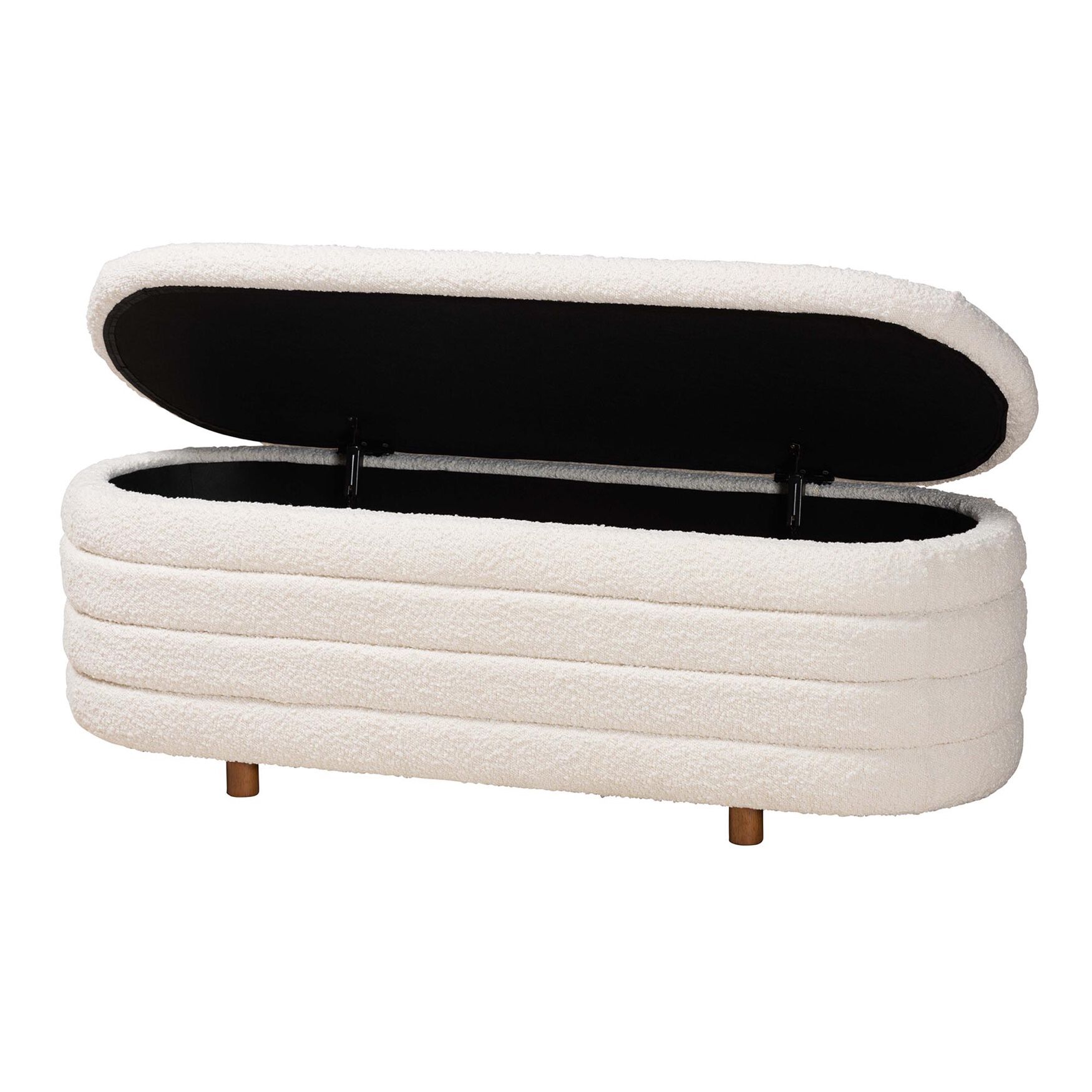 Betiana Modern Japandi Cream Boucle Fabric And Walnut Brown Finished Wood Storage Bench, , on-hover image number 1