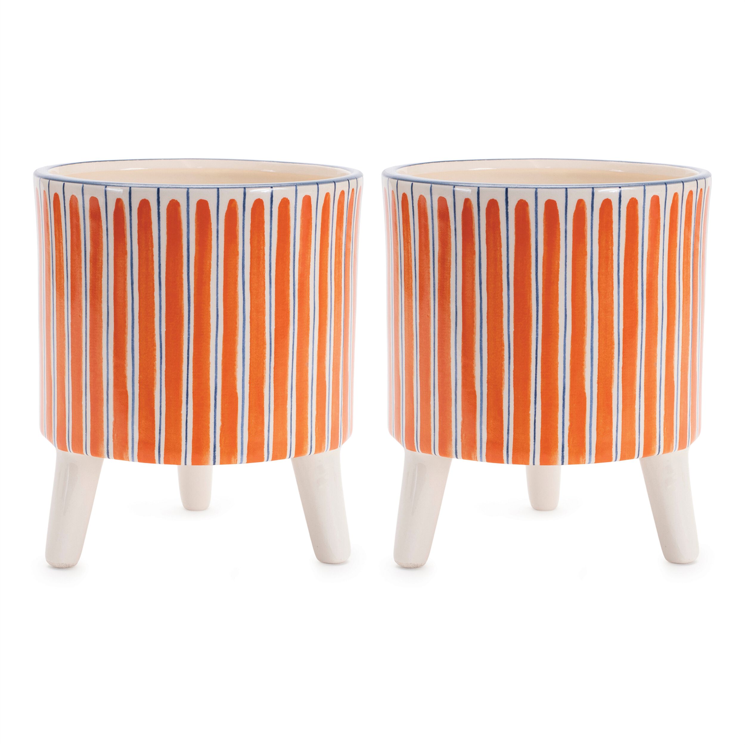 Footed Stripe Planter (Set of 2), ORANGE/BLUE, alternate image number 1