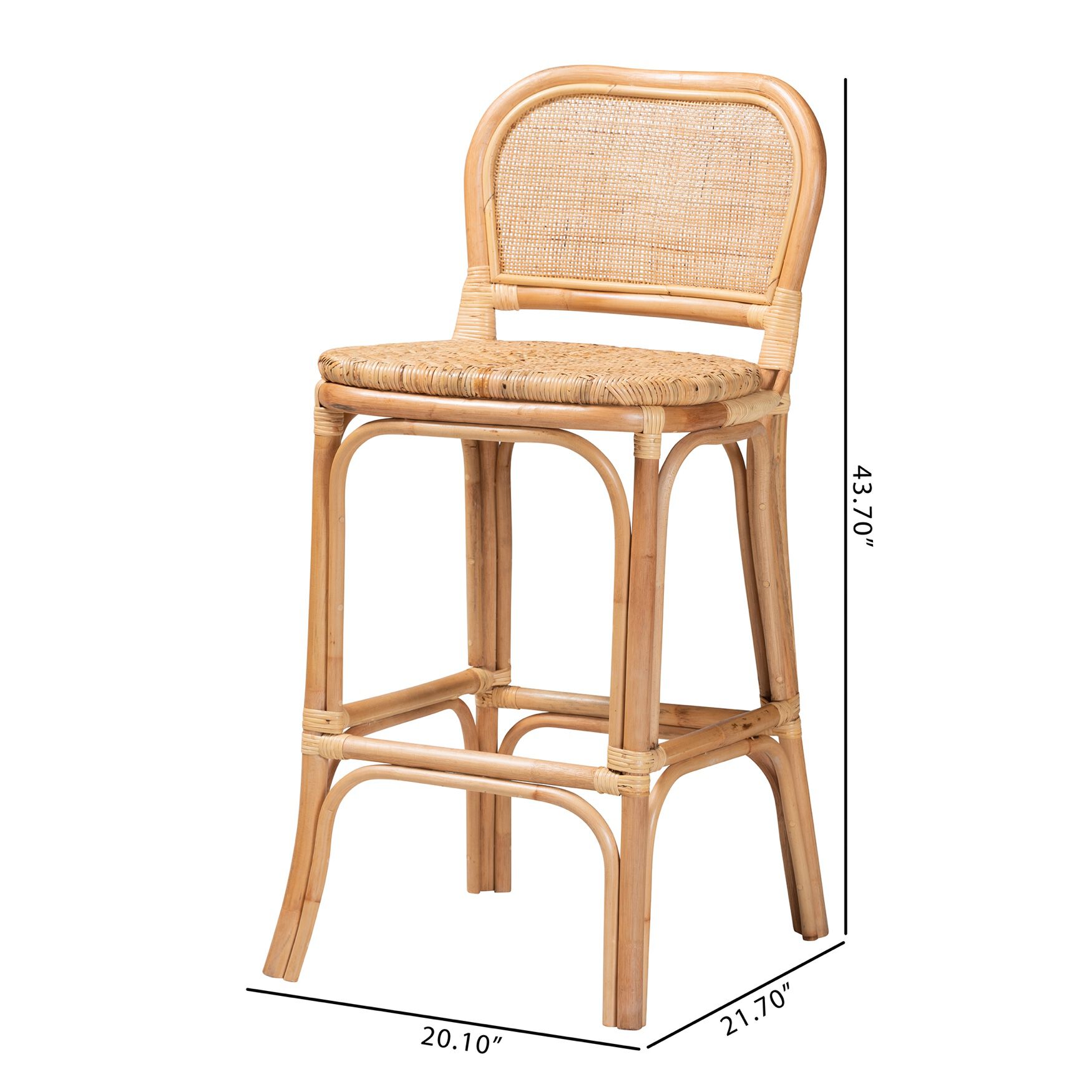 Adrena Modern Bohemian Natural Brown Rattan Bar Stool, , alternate image number 15