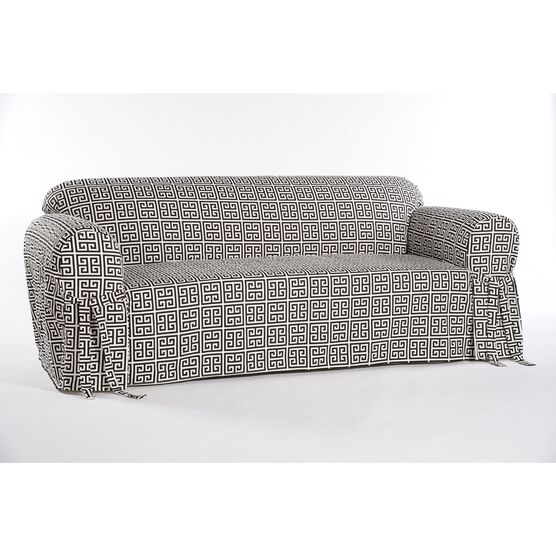 Roman Key Cotton Slipcover black , BLACK WHITE, hi-res image number null