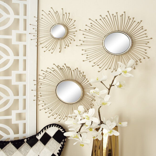 Set Of 3 Gold Metal Glam Wall Mirror, , alternate image number 7