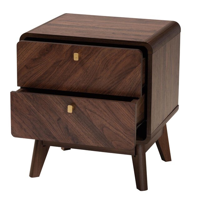 Markell Mid-Century Transitional Walnut Brown Finished Wood 2-Drawer Nightstand, , on-hover image number null