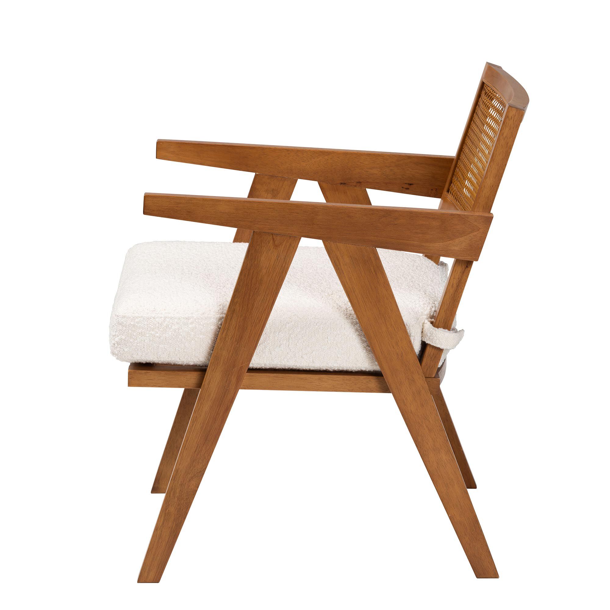 Jetsam Japandi Cream Boucle Fabric and Walnut Brown Finished Wood Arm Chair, CREAM, alternate image number 4