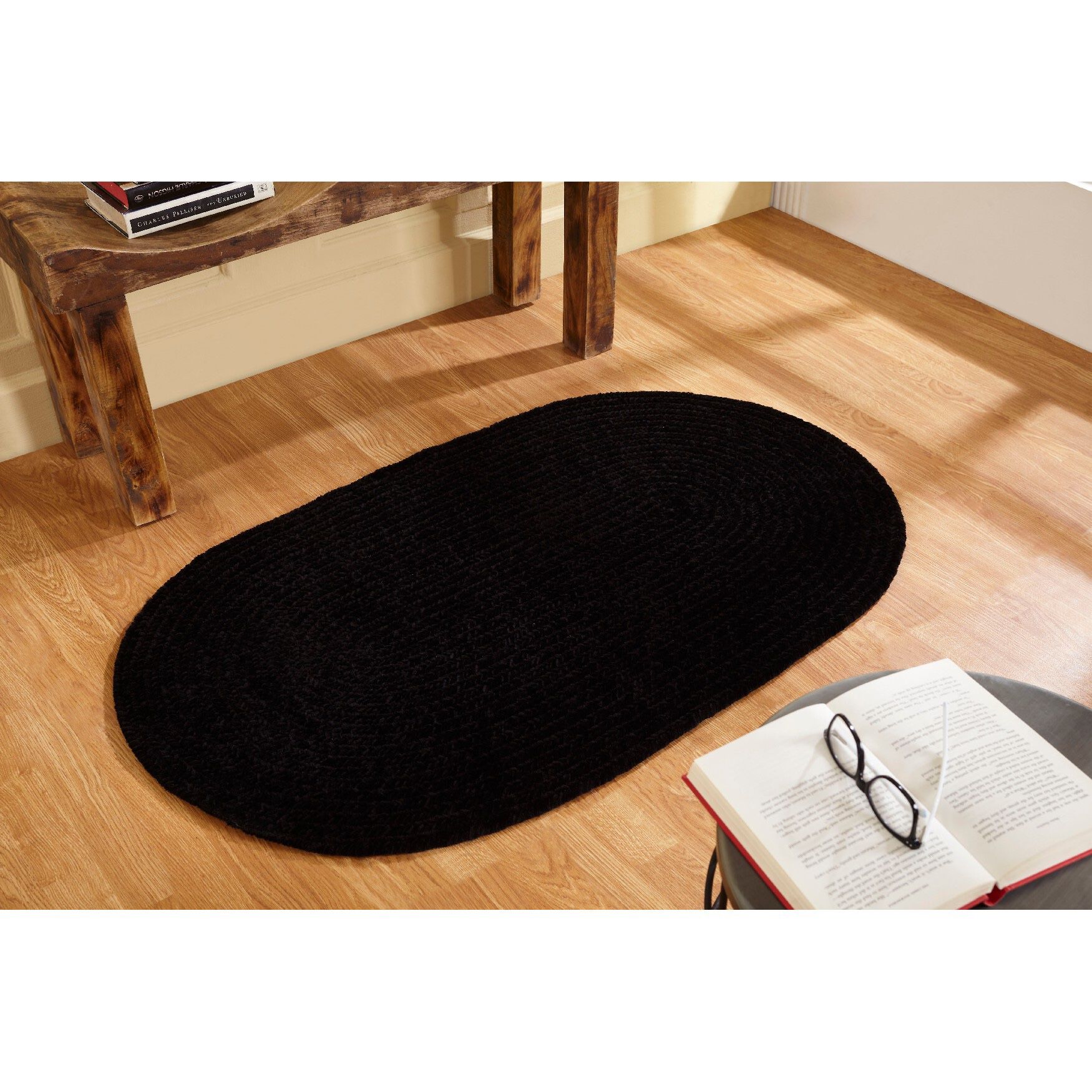 Better Trends Chenille Solid Braid Collection Reversible Indoor Area Utility Rug in Vibrant Colors, Oval, BLACK, hi-res image number 0
