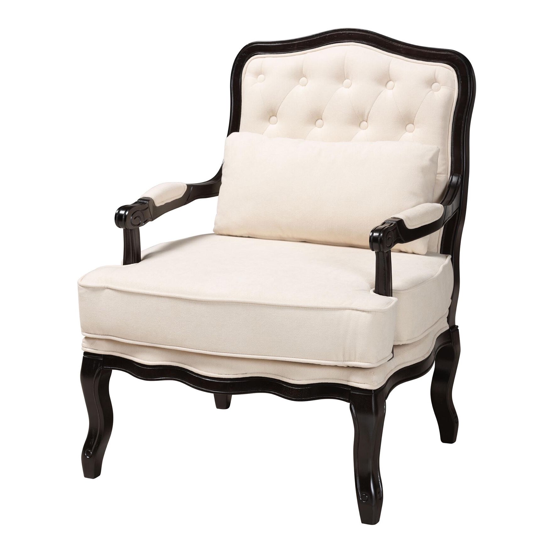 Dion Traditional French Cream Fabric And Wenge Brown Finished Wood Accent Chair, CREAM BROWN, hi-res image number 0
