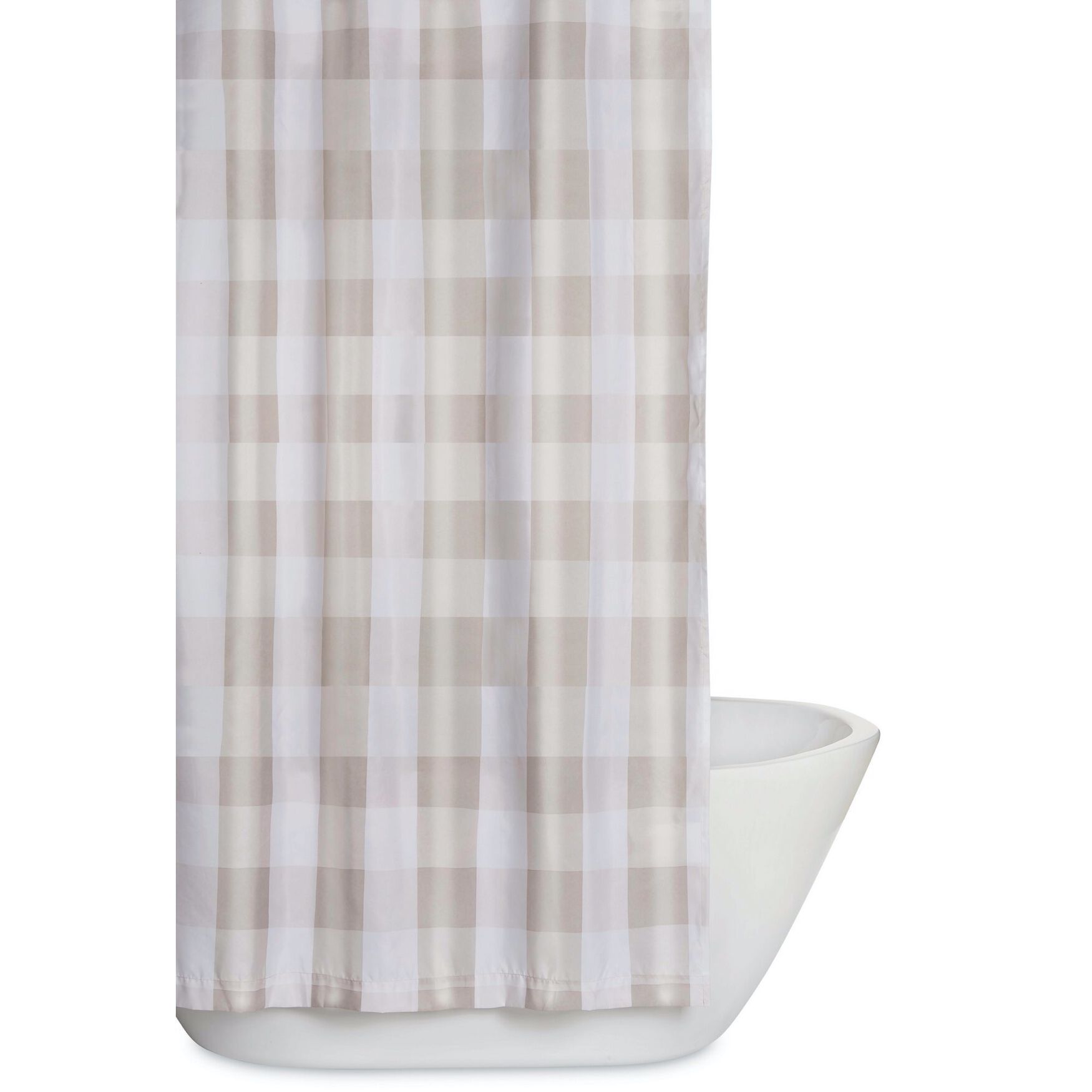 Everyday Buffalo Plaid Shower Curtain, KHAKI WHITE, hi-res image number 0