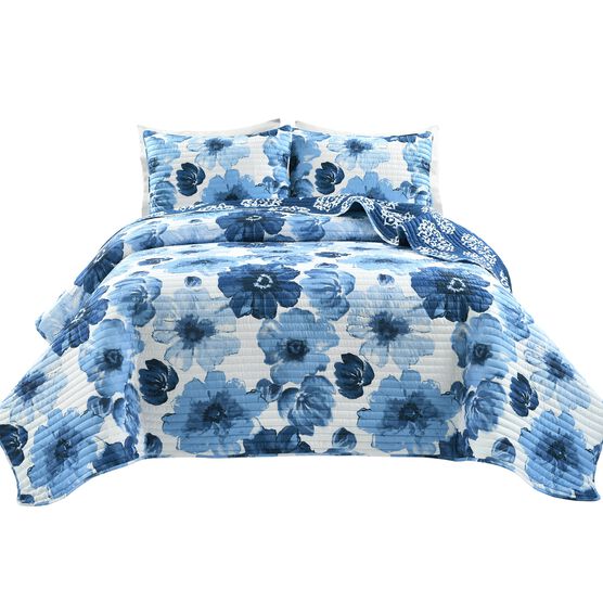 Lush Décor Leah Reversible Quilt Navy/White 3Pc Set, , alternate image number null
