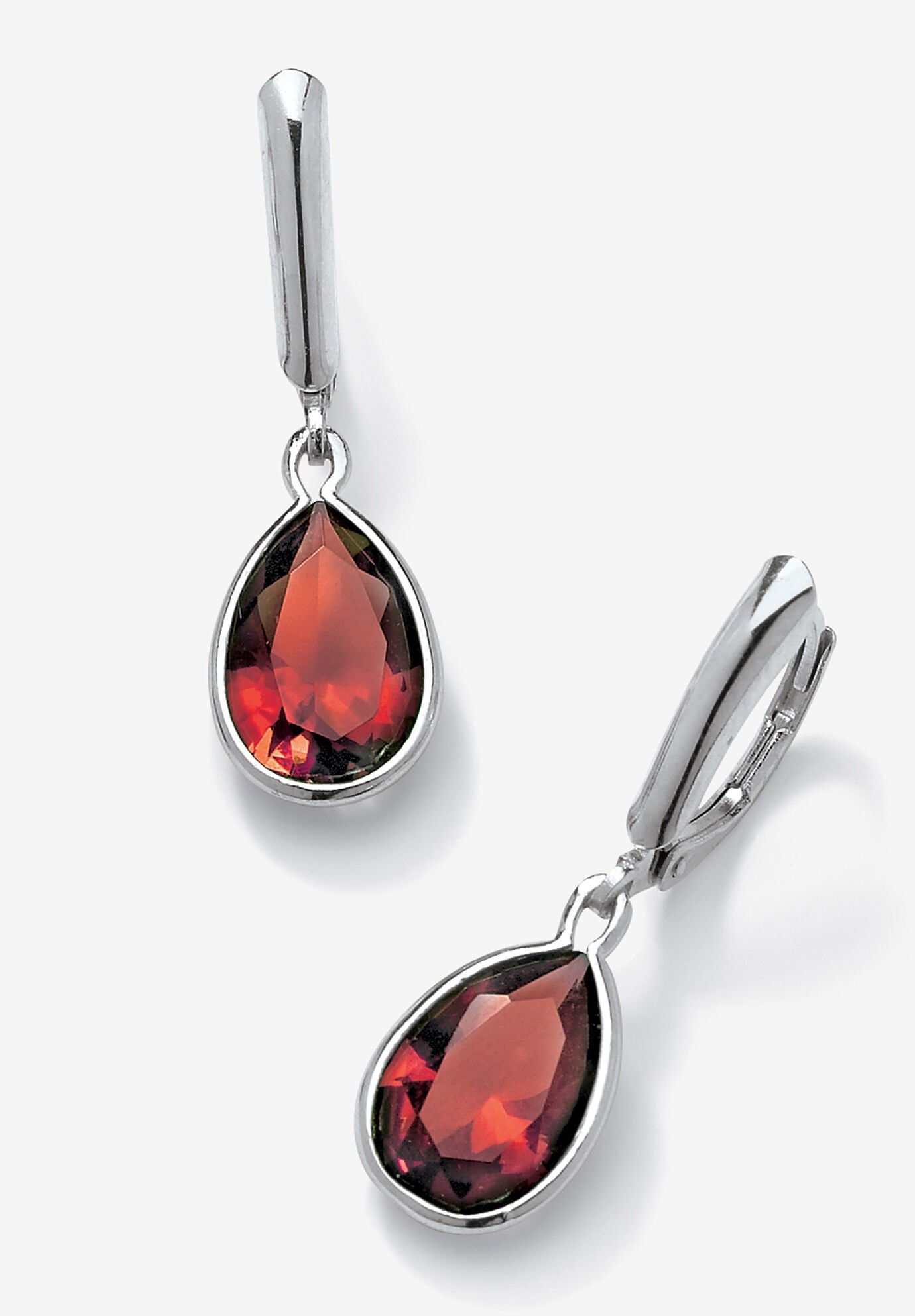 Sterling Silver Drop Earrings Pear Cut Simulated Birthstones, JANUARY, hi-res image number 0