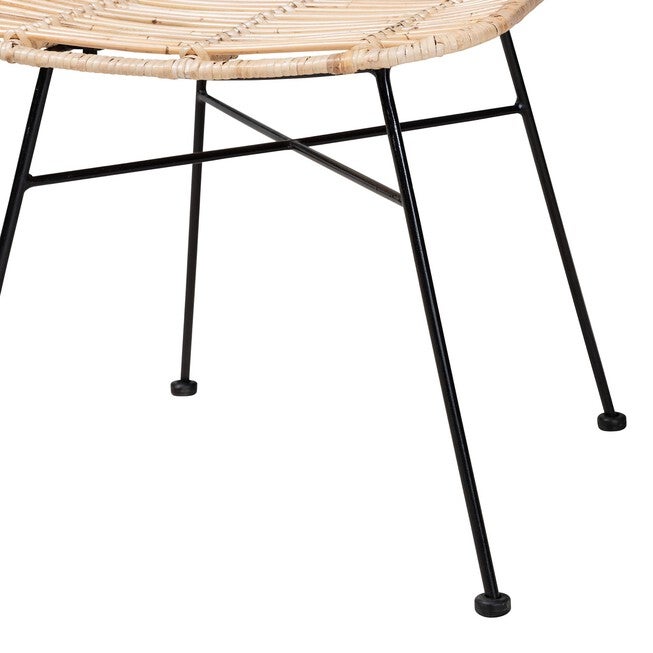 Manhattan Modern Bohemian Natural Brown Rattan And Black Metal Dining Chair, , alternate image number null