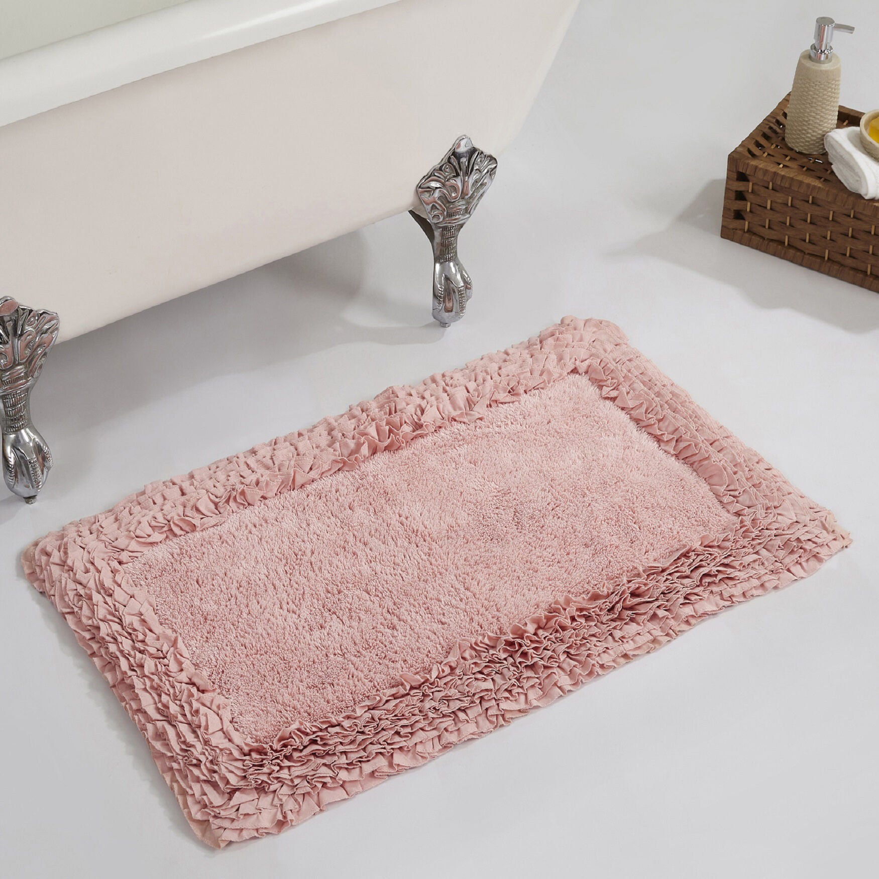 Shaggy Border Bath Rug Mat, 21 inches X 34 inches, PINK, hi-res image number 0