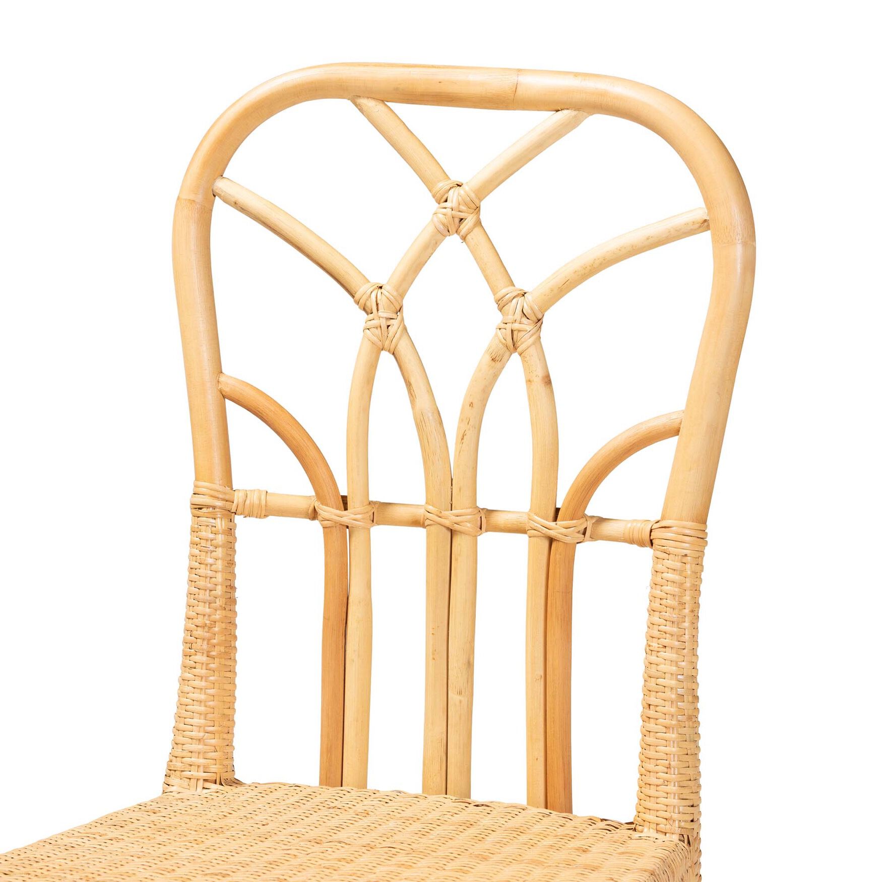 Monaco Modern Bohemian Oak Brown Finished Mahogany Wood And Natural Rattan Dining Chair, , alternate image number 4