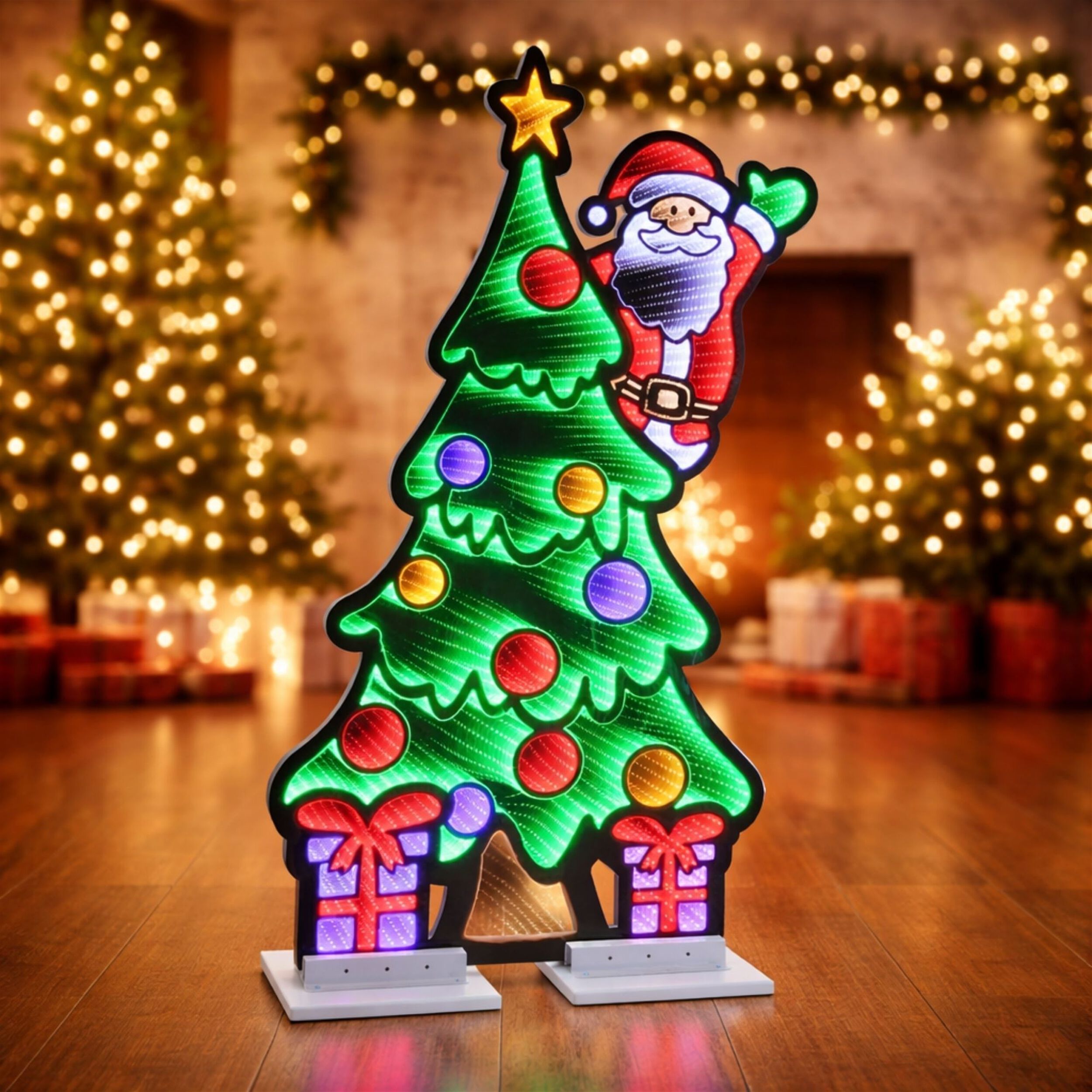 Santa and Christmas Tree Ekkolight 48 inchesH, MULTICOLOR, alternate image number 3