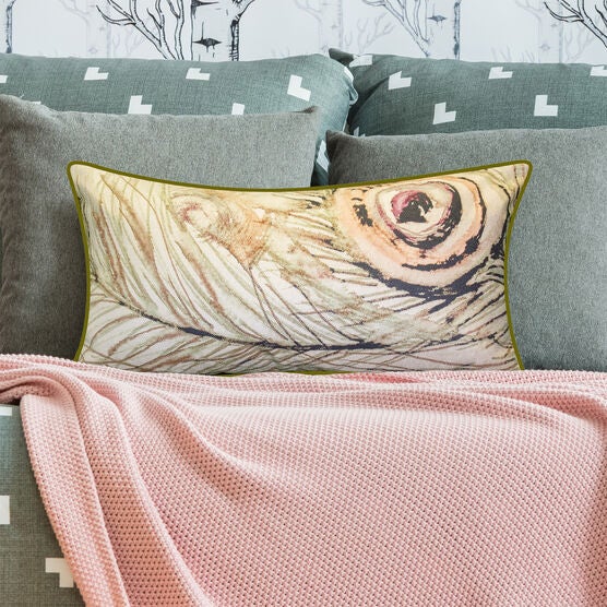 Edie@Home Watercolor Peacock Feather Decorative Pillow Dec Pillow, , alternate image number null