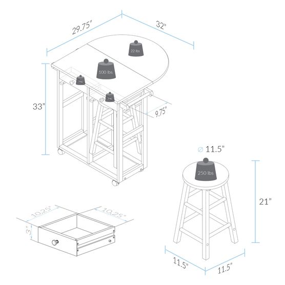 Breakfast Cart with Drop-Leaf Table-White, , alternate image number null