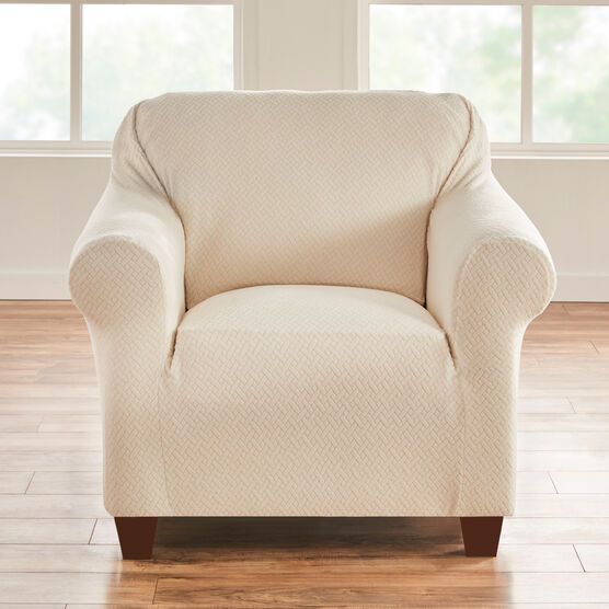 BH STUDIO BASKETWEAVE STRETCH Chair SLIPCOVER, IVORY, hi-res image number null
