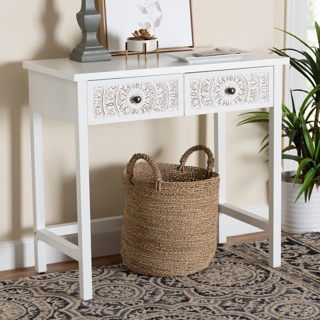 Yelena Classic And Traditional White Finished Wood 2-Drawer Console Table, , alternate image number null
