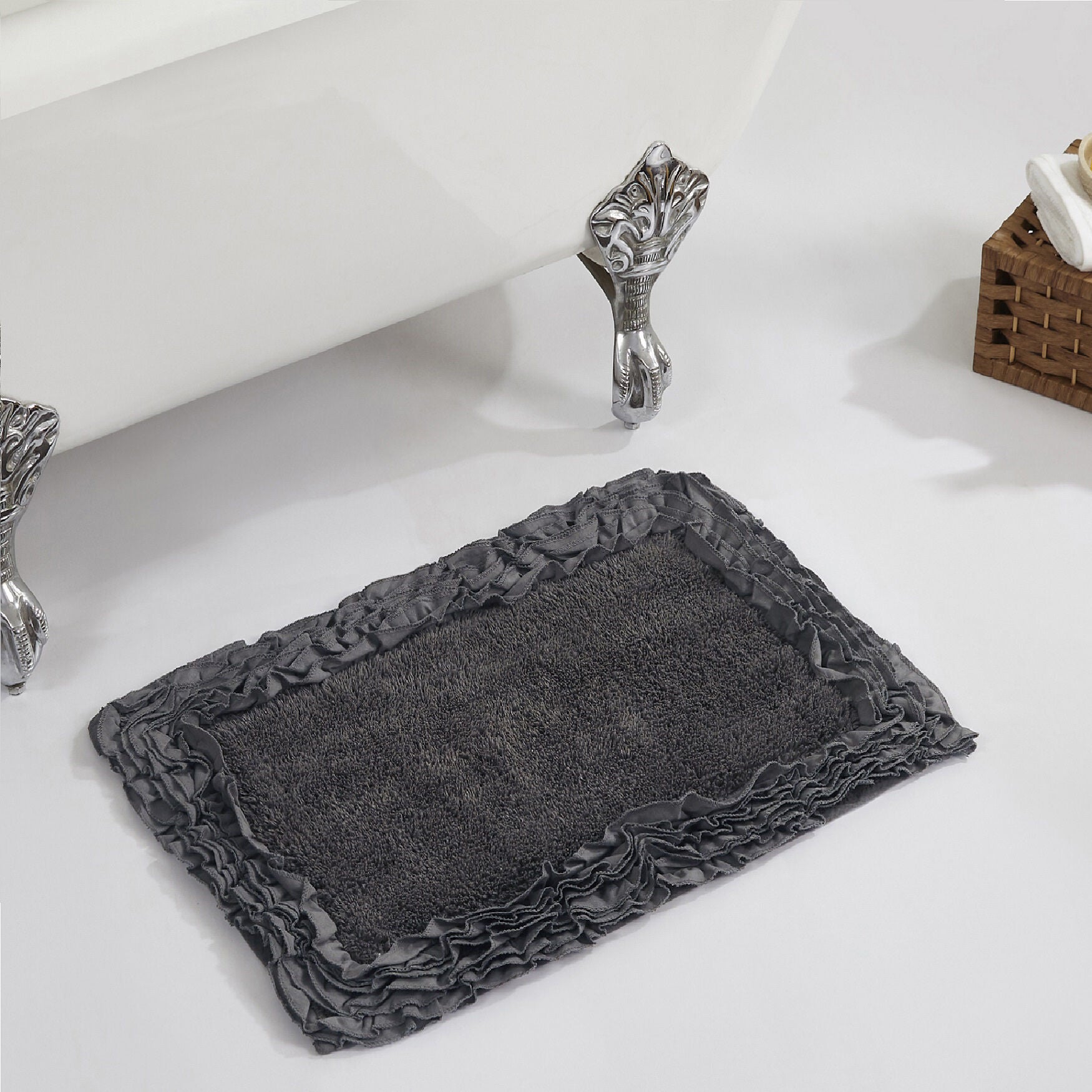 Shaggy Border Bath Rug Mat, 17 inches X 24 inches, GRAY, hi-res image number 0